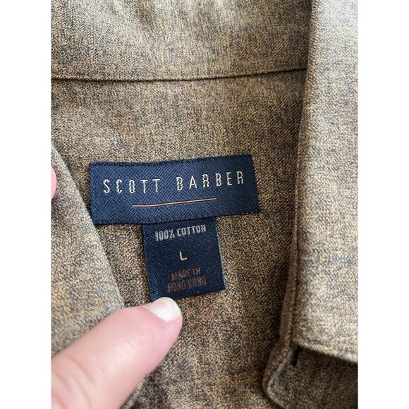 Scott Barber long sleeved collared button front brown dress shirt size Large - Picture 3 of 4